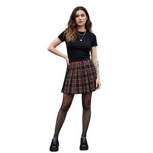 Dolls Kill NWT Current Mood Crimson Dress Code Plaid Pleated Mini Skirt Size M